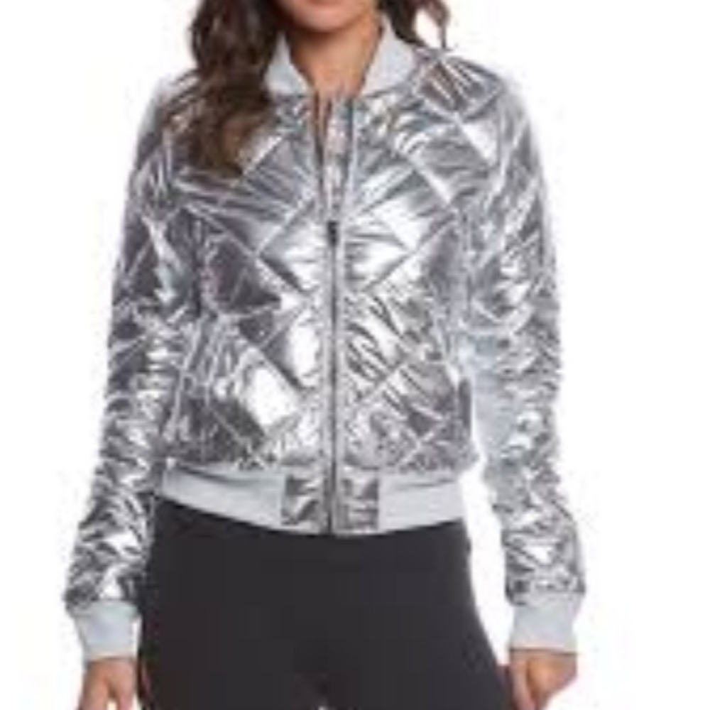 Alo Yoga Idol Bomber Jacket in Silver sz SMALL